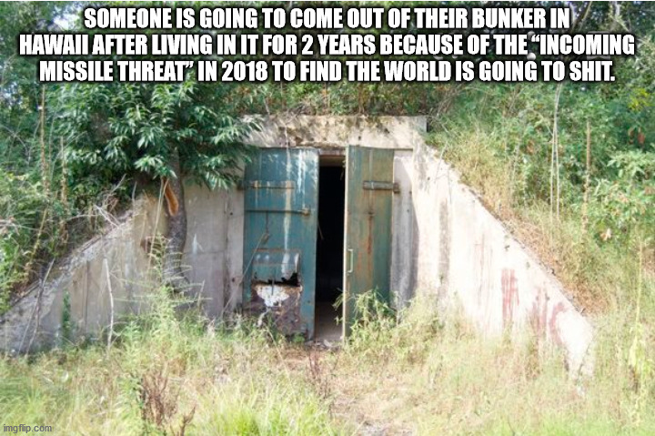 nature reserve - Someone Is Going To Come Out Of Their Bunker In Hawaii After Living In It For 2 Years Because Of The Incoming Missile Threat In 2018 To Find The World Is Going To Shit. imgflip.com