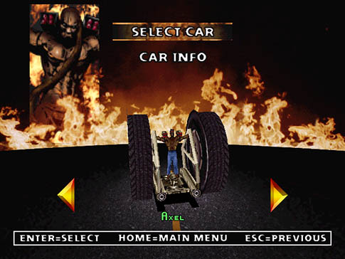 twisted metal 2 outlaw - Select Car Car Info Axel EnterSelect HomeMain Menu Esc Previous