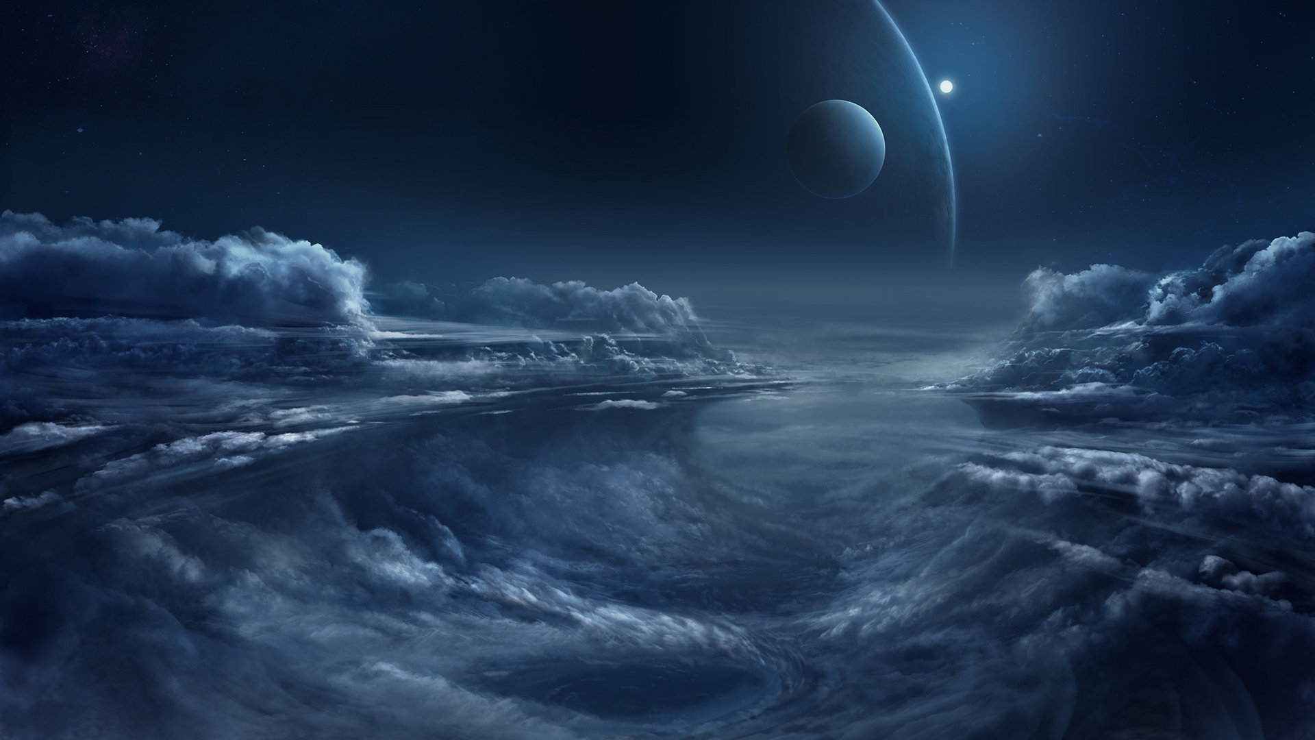illustration - outer space moon dark clouds atmosphere