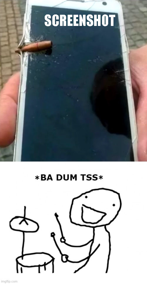 buh dum tss - Screenshot - bullet lodged in iphone screen - pun