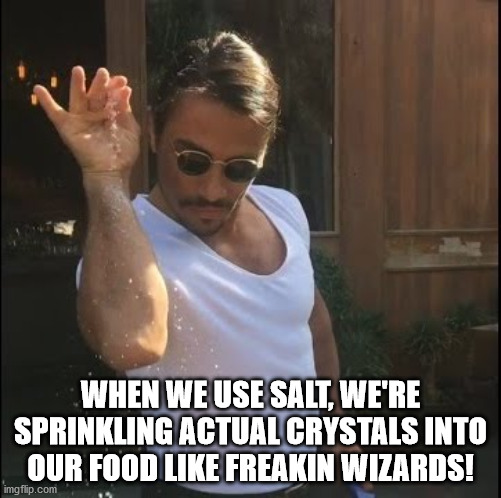 salt bae meme template - When We Use Salt, We'Re Sprinkling Actual Crystals Into Our Food Freakin Wizards! imgflip.com
