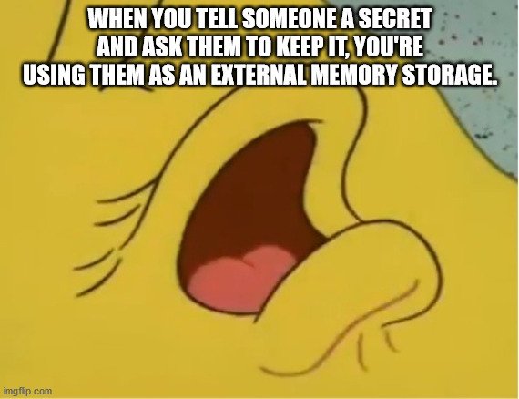 cartoon - When You Tell Someone A Secret And Ask Them To Keep It You'Re Using Them As An External Memory Storage. imgflip.com