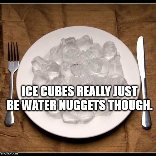ice and water diet - Ice Cubes Really Just Be Water Nuggets Though. imgflip.com