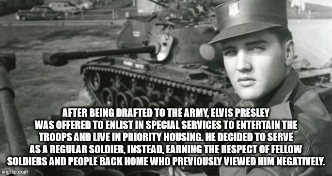 After Being Drafted To The Army, Elvis Presley Was Offered To Enlist In Special Services To Entertain The Troops And Live In Priority Housing. He Decided To Serve As A Regular Soldier, Instead, Earning The Respect Of Fellow Soldiers And People Back Home…