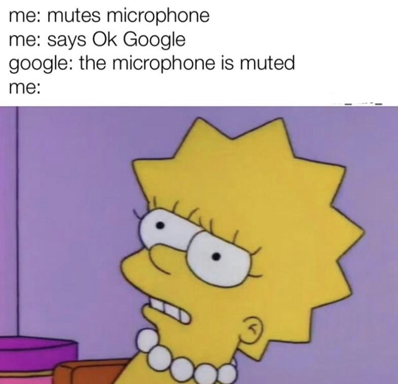 Lisa Simpson - me mutes microphone me says Ok Google google the microphone is muted me