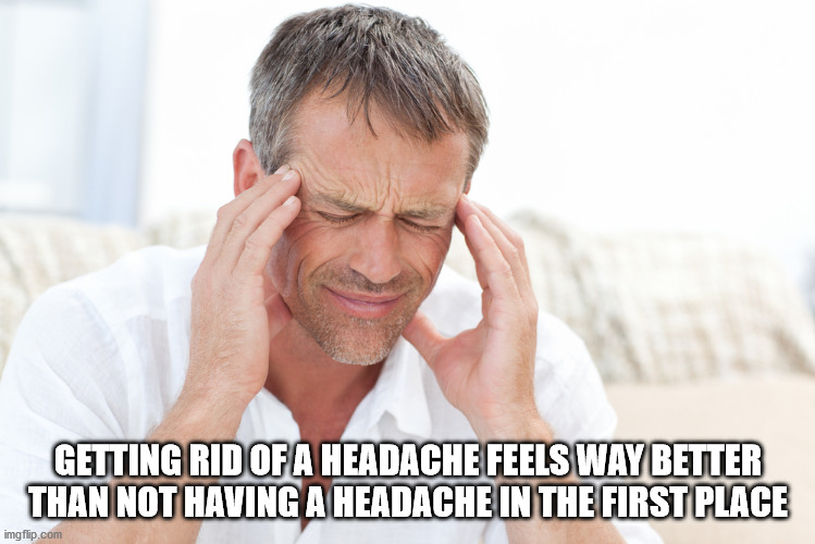 splitting headache - Getting Rid Of A Headache Feels Way Better Than Not Having A Headache In The First Place imgflip.com