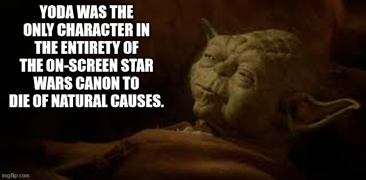parade - Yoda Was The Only Character In The Entirety Of The OnScreen Star Wars Canon To Die Of Natural Causes. imgflip.com