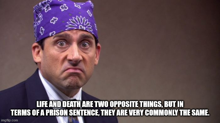 michael scott prison mike - Life And Death Are Two Opposite Things, But In Terms Of A Prison Sentence, They Are Very Commonly The Same. imgflip.com