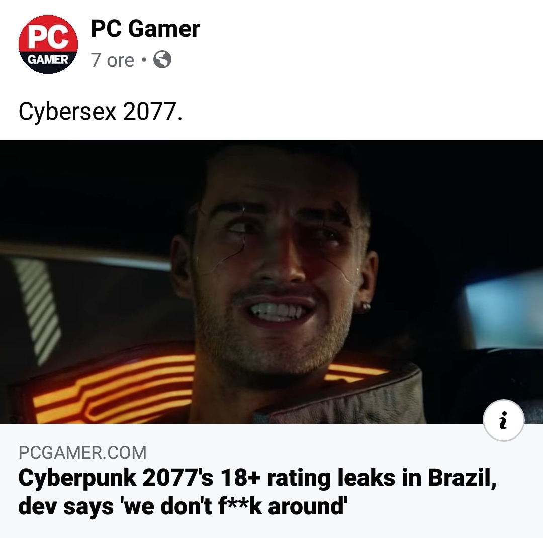 photo caption - Pc Pc Gamer Gamer 7 ore Gamer Cybersex 2077. Pcgamer.Com Cyberpunk 2077's 18 rating leaks in Brazil, dev says 'we don't fk around'