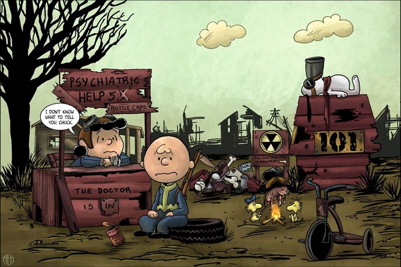 post apocalyptic charlie brown - INV2 All Fpsychiatrice Help 5 X 1 Bottle Caps I Dont Know What To Tell You, Chuck Fall Out Smilter In Pelet The Doctor Is