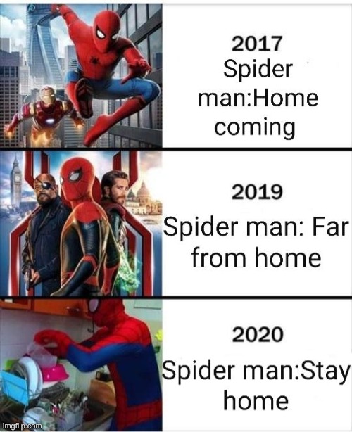 2017 Spider manHome coming 2019 Spider man Far from home 2020 Spider manStay home imgflip.com