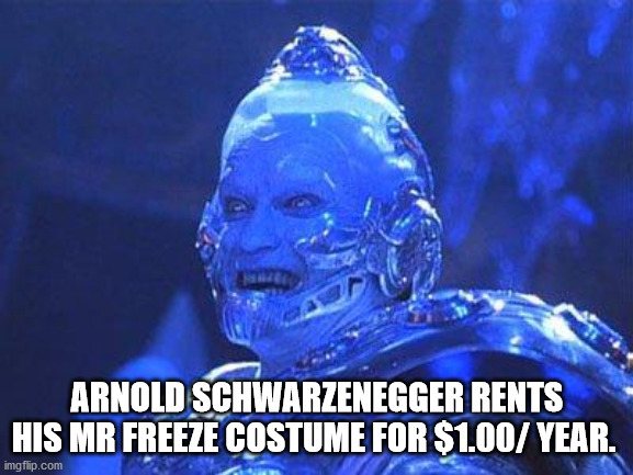 mr freeze meme - Arnold Schwarzenegger Rents His Mr Freeze Costume For $1.00 Year. imgflip.com