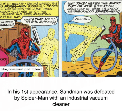 vacuum cleaner spider man - Just This! Here'S The First Part Of Your Education. Courtesy Of Your Friendly Neighborhood SpiderMan, G With BreathTaking Speed, The Jg SpiderMan Suddenly Drops El And Seizes The Huge Indus AcuumCleaner Which The Janitor Had Be