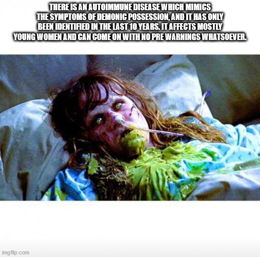 exorcist pea soup - There Is An Autoimmune Disease Which Mimics The Symptoms Of Demonic Possession, And It Has Only Been Identified In The Last 10 Years. It Affects Mostly Young Women And Can Come On With No Pre Warnings Whatsoever. imgflip.com