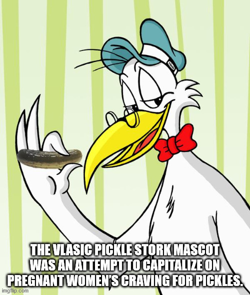 vlasic stork - The Vlasic Pickle Stork Mascot Was An Attempt To Capitalize On Pregnant Women'S Craving For Pickles. imgflip.com