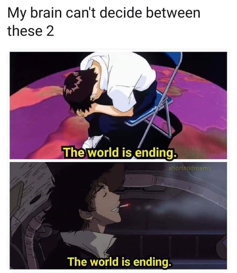 evangelion depressed shinji - My brain can't decide between these 2 The world is ending. aborteddreams The world is ending.
