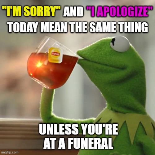 photo caption - "Tm Sorry" And "Tapologize Today Mean The Same Thing Unless You'Re At A Funeral imgflip.com