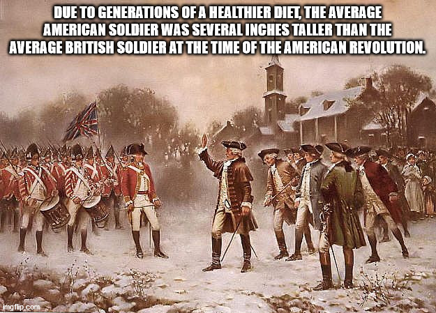 give us your guns meme - Due To Generations Of A Healthier Diet, The Average American Soldier Was Several Inches Taller Than The Average British Soldier At The Time Of The American Revolution. imgflip.com