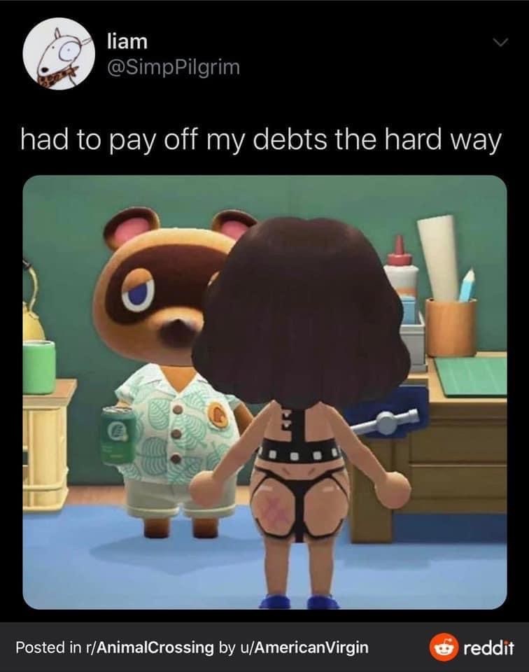 animal crossing memes - liam had to pay off my debts the hard way Posted in rAnimalCrossing by uAmerican Virgin reddit