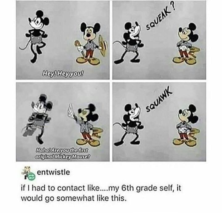 mickey mouse memes - Squeak ? Hey! Hey you! Squawk Haho Are you the Aust original Mickey Mouse? entwistle if I had to contact ....my 6th grade self, it would go somewhat this.