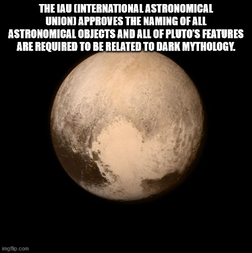 The Iau Cinternational Astronomical Union Approves The Naming Of All Astronomical Objects And All Of Pluto'S Features Are Required To Be Related To Dark Mythology.