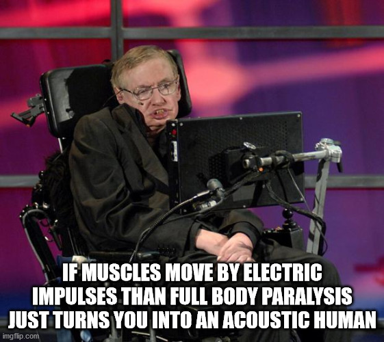 If Muscles Move By Electric Impulses Than Full Body Paralysis Just Turns You Into An Acoustic Human imgflip.com