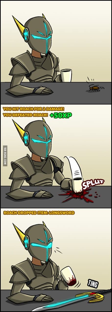 game logic memes video games - You Hit Roach For 2 Damage! You Defeated Roachi 50XP Via 9GAG.Com Splut Roach Dropped Itemblongsword Ting