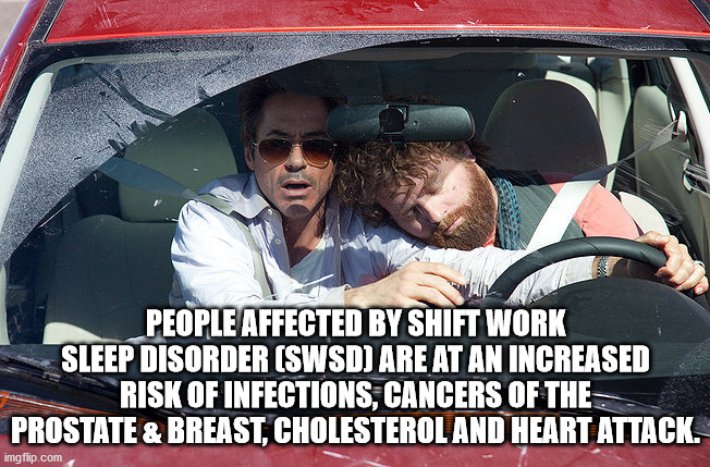 due date movie - People Affected By Shift Work Sleep Disorder Swsd Are At An Increased Risk Of Infections, Cancers Of The Prostate & Breast, Cholesterol And Heart Attack. imgflip.com