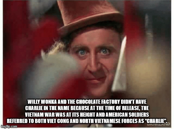 willy wonka creepy - Willy Wonka And The Chocolate Factory Didn'T Have Charlie In The Name Because At The Time Of Release, The Vietnam War Was At Its Height And American Soldiers Referred To Both Viet Cong And North Vietnamese Forces As "Charlie". imgflip