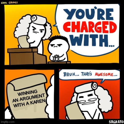 bruh thats awesome meme - Cool Crimes You'Re Charged With... Bruh... That'S Awesome... Winning An Argument With A Karen imgflip.com Srgrafo