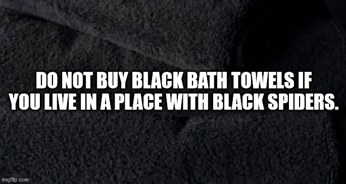 darkness - Do Not Buy Black Bath Towels If You Live In A Place With Black Spiders. imgflip.com