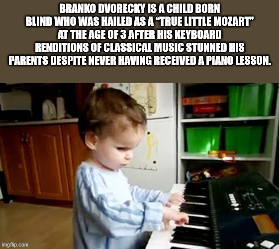 player piano - Branko Dvorecky Is A Child Born Blind Who Was Hailed As A 'True Little Mozart" At The Age Of 3 After His Keyboard Renditions Of Classical Music Stunned His Parents Despite Never Having Received A Piano Lesson. imgflip.com