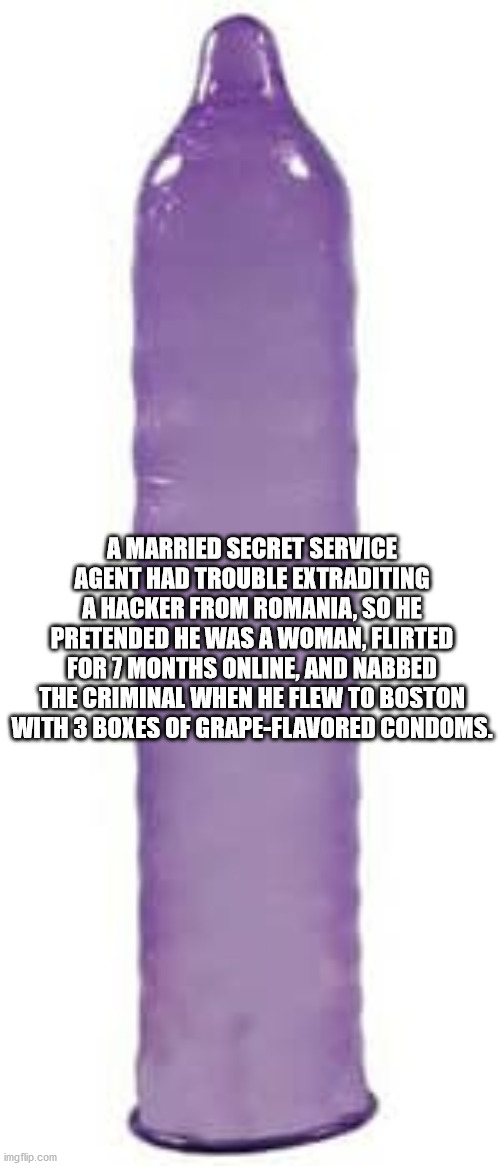 water bottle - A Married Secret Service Agent Had Trouble Extraditing A Hacker From Romania, So He Pretended He Was A Woman, Flirted For 7 Months Online, And Nabbed The Criminal When He Flew To Boston With 3 Boxes Of GrapeFlavored Condoms. imgflip.com
