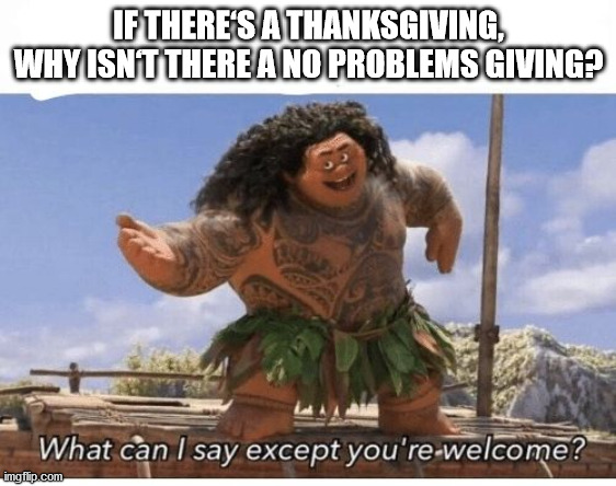 meme what can i say except you re welcome - If There'S A Thanksgiving, Why Isnt There A No Problems Giving? What can I say except you're welcome? imgflip.com