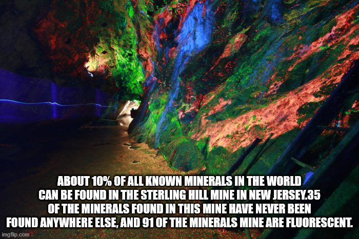 biome - About 10% Of All Known Minerals In The World Can Be Found In The Sterling Hill Mine In New Jersey.35 Of The Minerals Found In This Mine Have Never Been Found Anywhere Else, And 91 Of The Minerals Mine Are Fluorescent. imgflip.com