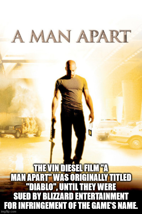 man apart - A Man Apart The Vin Diesel Film "A Man Apart" Was Originally Titled "Diablo", Until They Were Sued By Blizzard Entertainment For Infringement Of The Game'S Name imgflip.com