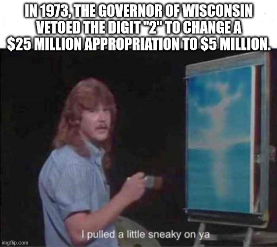 In 1973, The Governor Of Wisconsin Vetoed The Digit 2 to change a $25 million appropriation to $5 million