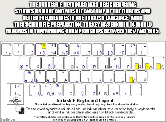 keyboard layout - The Turkish IKeyboard Was Designed Using Studies On Bone And Muscle Anatomy Of The Fingers And Letter Frequencies In The Turkish Language. With This Scientific Preparation, Turkey Has Broken 14 World Records In Typewriting Championships 