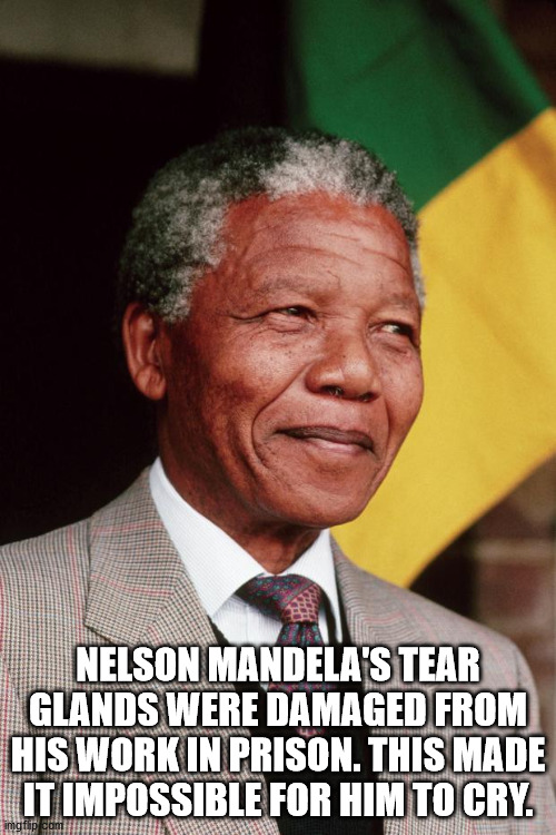 nelson mandela - Nelson Mandela'S Tear Glands Were Damaged From His Work In Prison. This Made It Impossible For Him To Cry.