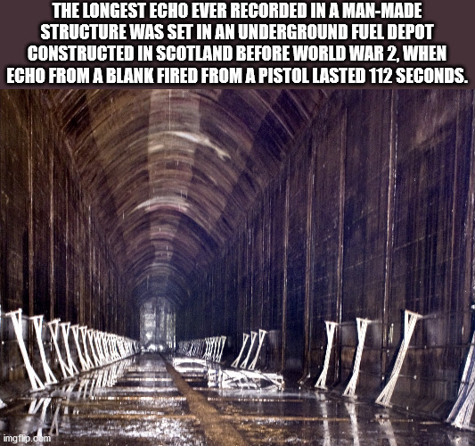 reverb natural - The Longest Echo Ever Recorded In A ManMade Structure Was Set In An Underground Fuel Depot Constructed In Scotland Before World War 2, When Echo From A Blank Fired From A Pistol Lasted 112 Seconds. imgflip.com