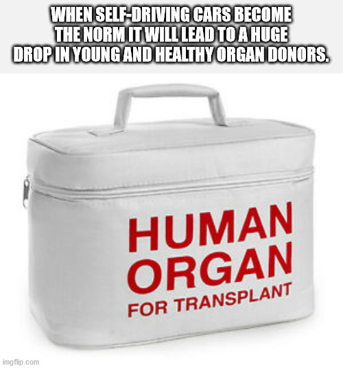 hippopotomonstrosesquippedaliophobia - When SelfDriving Cars Become The Norm It Will Lead To A Huge Drop In Young And Healthy Organ Donors. Human Organ For Transplant imgflip.com