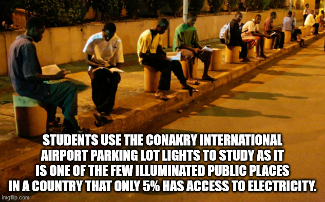 Students Use The Conakry International Airport Parking Lot Lights To Study As It Is One Of The Few Illuminated Public Places In A Country That Only 5% Has Access To Electricity.