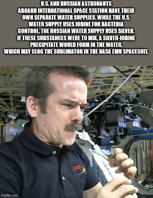 U.S. And Russian Astronauts Aboard International Space Station Have Their Own Separate Water Supplies. While The U.S. Water Supply Uses Iodine For Bacteria Control, The Russian Water Supply Uses Silver. If These Substances Were To Mix, A S