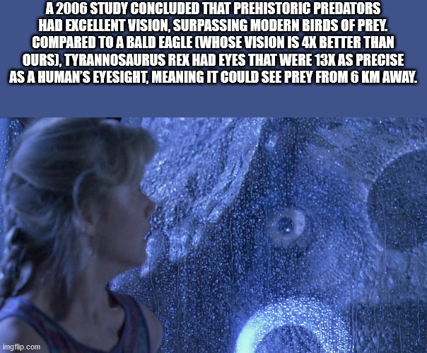 jurassic park ripples in glass of water - A 2006 Study Concluded That Prehistoric Predators Had Excellent Vision, Surpassing Modern Birds Of Prey. Compared To A Bald Eagle Whose Vision Is 4X Better Than Ours, Tyrannosaurus Rex Had Eyes That Were 13X As Pr