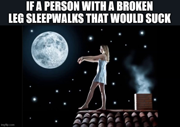rem behavior disorder - If A Person With A Broken Leg Sleepwalks That Would Suck imgflip.com