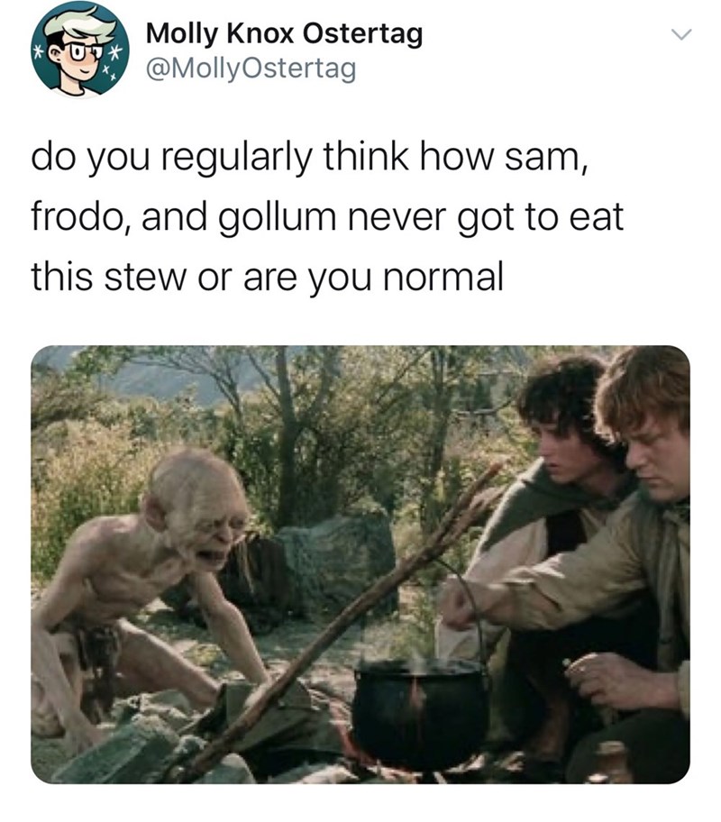 human behavior - Molly Knox Ostertag do you regularly think how sam, frodo, and gollum never got to eat this stew or are you normal