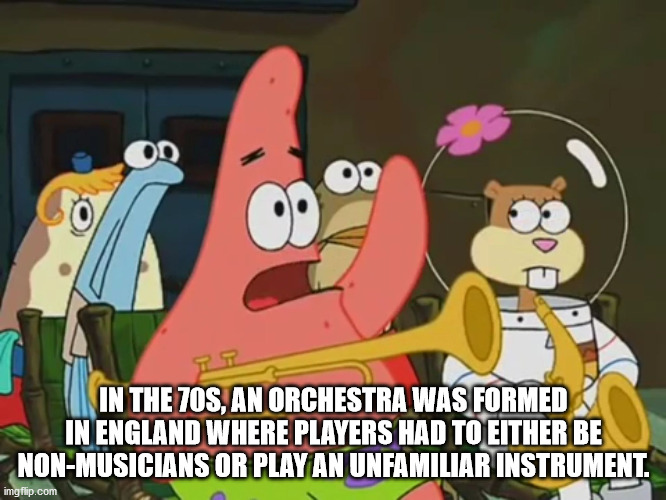 patrick is mayonnaise an instrument template - In The 70S, An Orchestra Was Formed In England Where Players Had To Either Be NonMusicians Or Play An Unfamiliar Instrument. imgflip.com