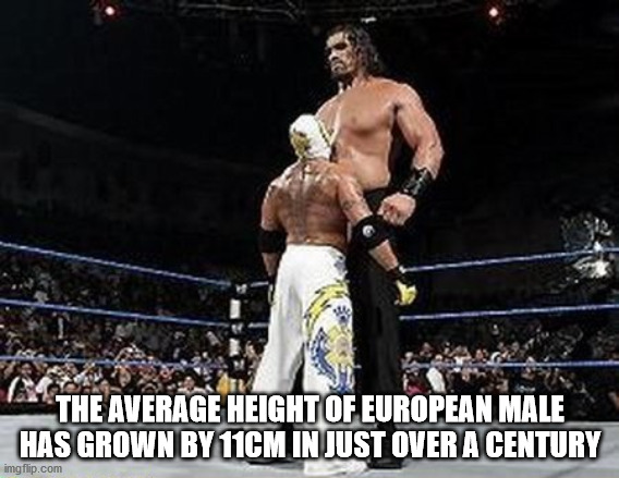 great khali rey mysterio meme - The Average Height Of European Male Has Grown By 11CM In Just Over A Century imgflip.com