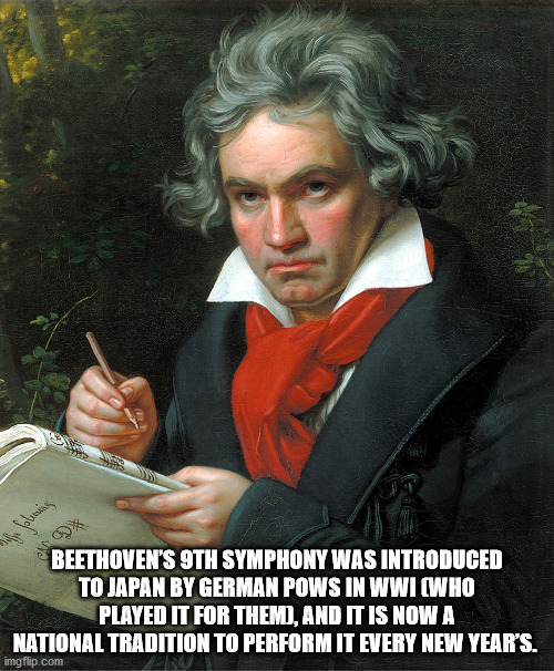 ludwig van beethoven - hiffe folemning Beethoven'S 9TH Symphony Was Introduced To Japan By German Pows In Wwi Who Played It For Themd, And It Is Now A National Tradition To Perform It Every New Year'S. imgflip.com
