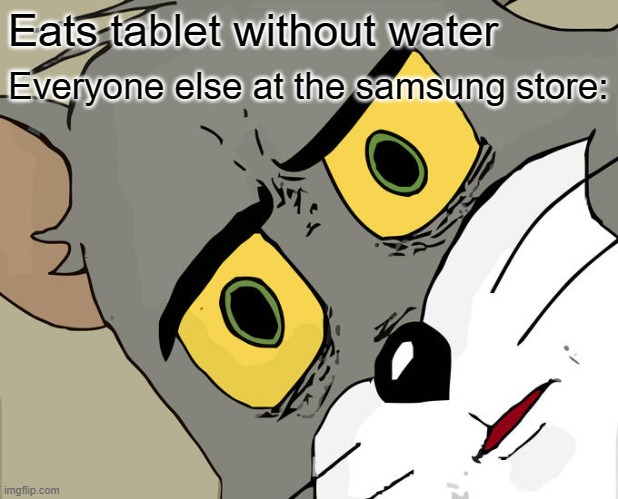 coronavirus memes asian kid - Eats tablet without water Everyone else at the samsung store y imgflip.com